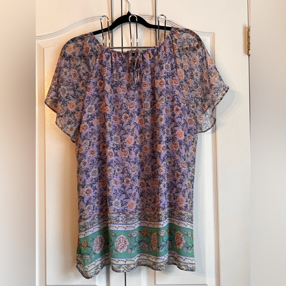 - LAUREN CONRAD WOMENS BLOUSE, LAVENDER FLORAL, size xxl